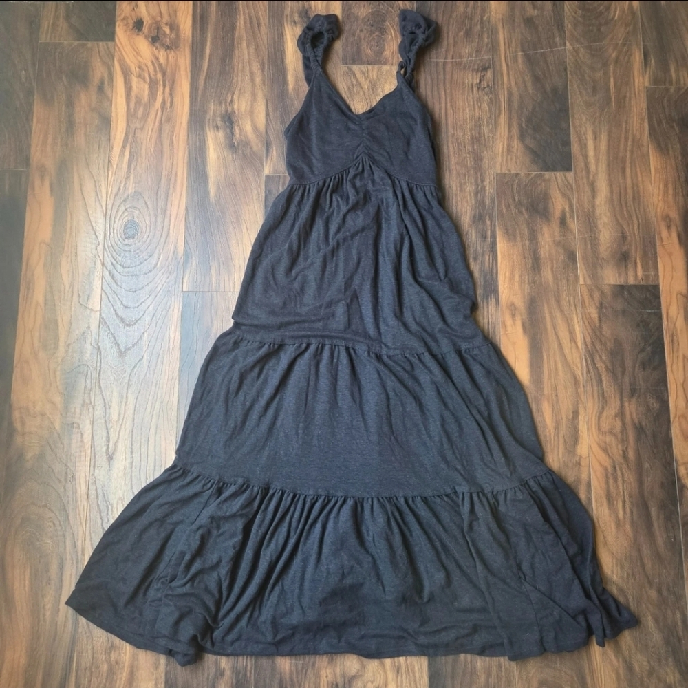 Free People Beach Charcoal Tiered Maxi Dress with Tie Back